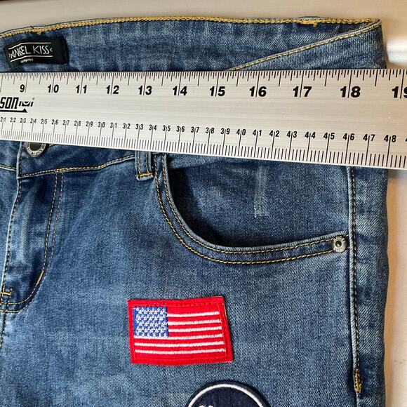 Angel Kiss Women Skinny Jeans size 18 Blue Mid Rise Stretch Frayed Patches USA - Picture 2 of 11